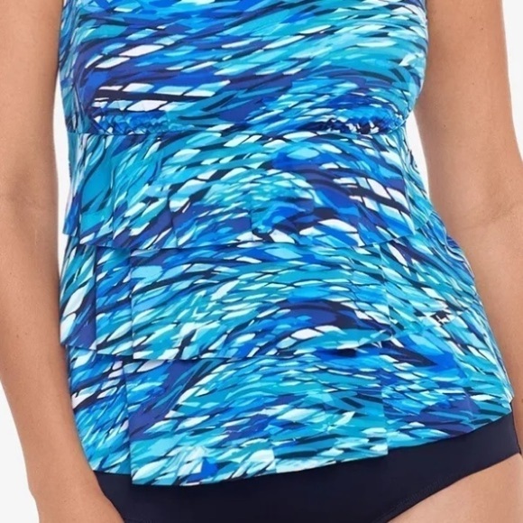 Swim Solutions Blue Printed Tiered Tummy-Control Long Torso One-Piece Swimsuit - Picture 6 of 11